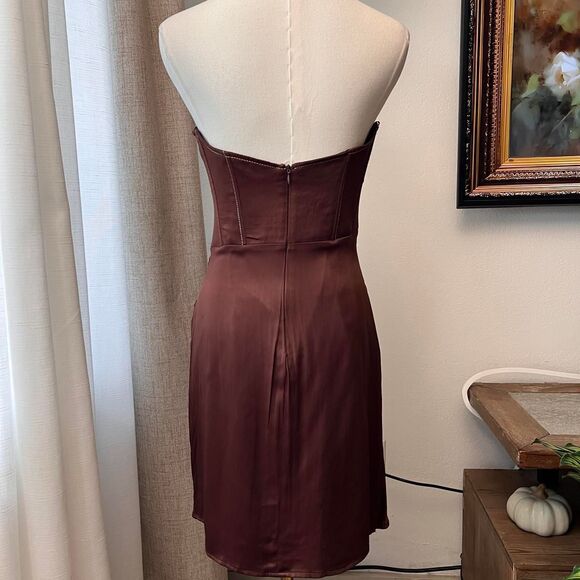 Zara Chocolate Brown Strapless Satin Mini Dress - Picture 4 of 5